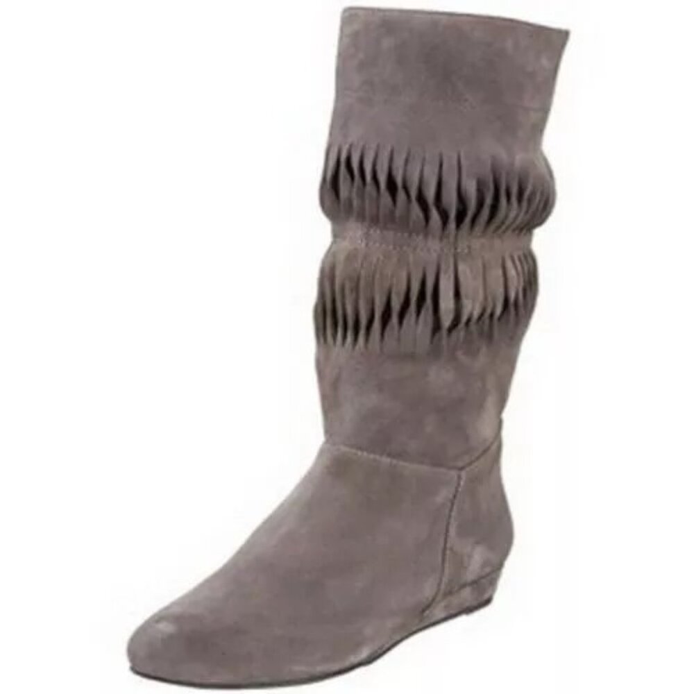 7 FOR ALL MANKIND-Taupe Suede Mid-Calf Slouchy Cut-Out Boots-Sz 8.5M-Near Mint